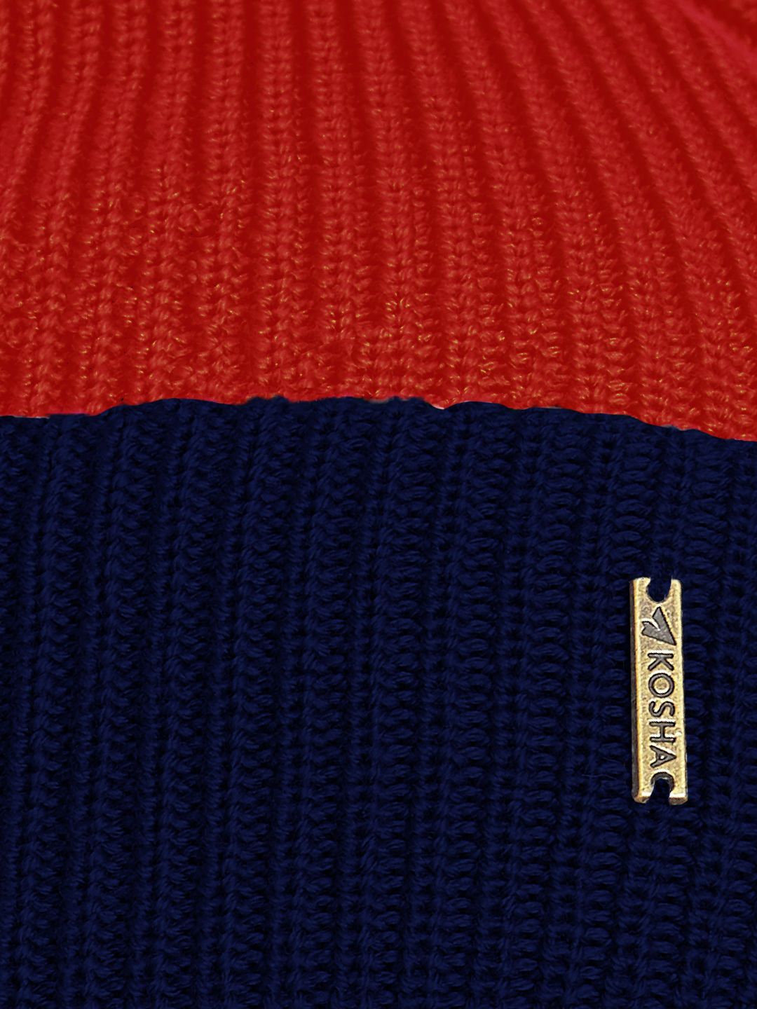 Red-Navy Blue Merino Wool Reversible Beanie | Men
